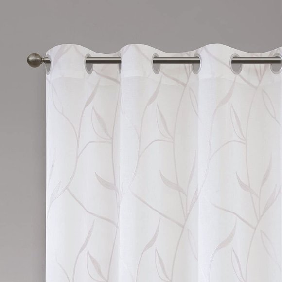 MADISON PARK Reed Leaf Embroidered Window Sheer Voile Panel Blush 50 x 95 NEW - Picture 6 of 6